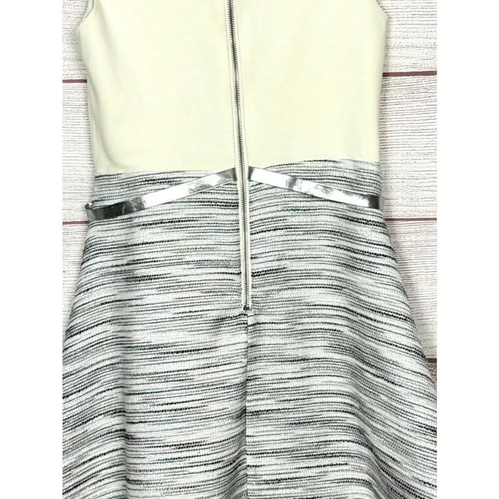 ZOË Ltd Dress Gray Ivory Tweed Cap Sleeve Fit & Flare Silver Belt size 16